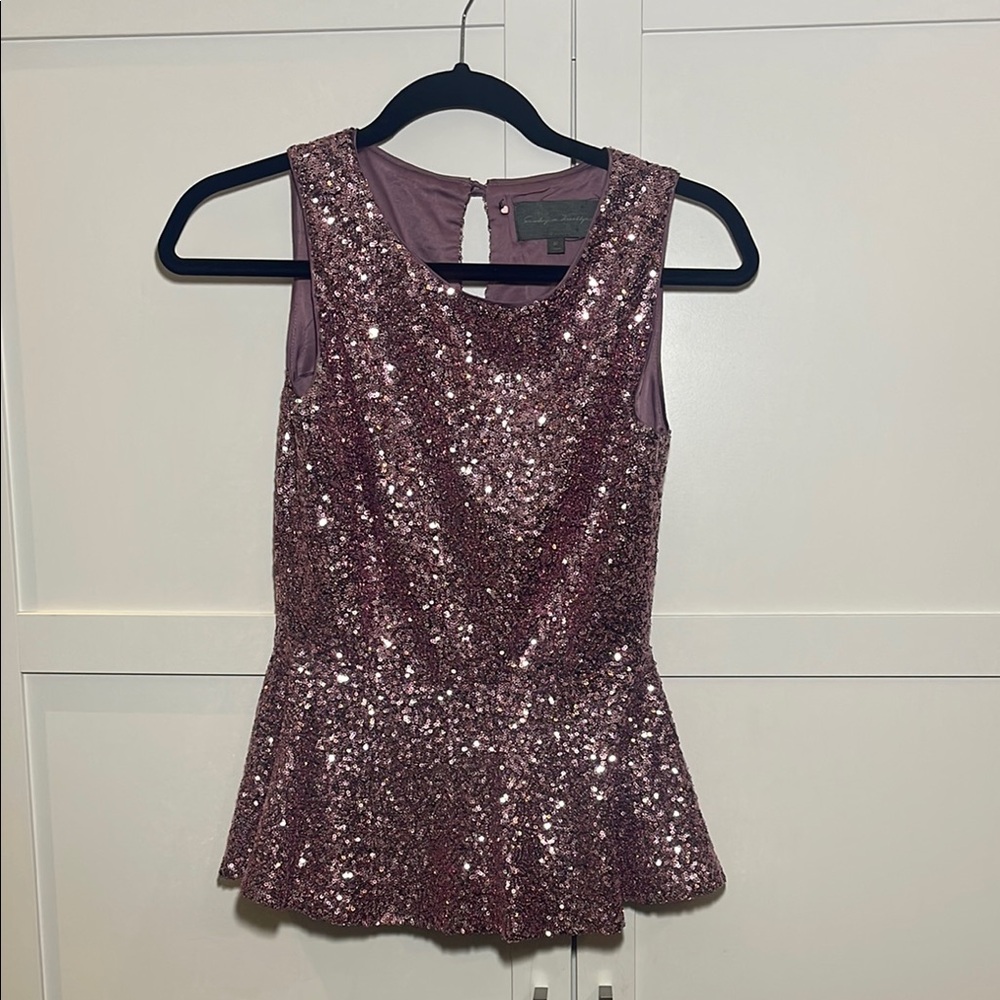 Anthropology Sequin Peplum Pink Top